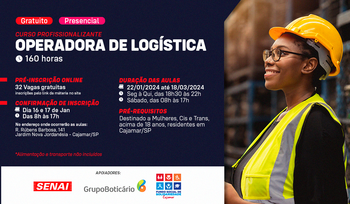 Inscrições abertas para o curso de operadora logística para mulheres de Cajamar