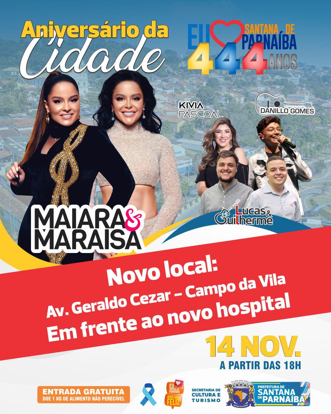 Evento de comemoração do aniversário de 444 anos de Santana de Parnaíba com show da dupla sertaneja Maiara e Maraisa (14/11)