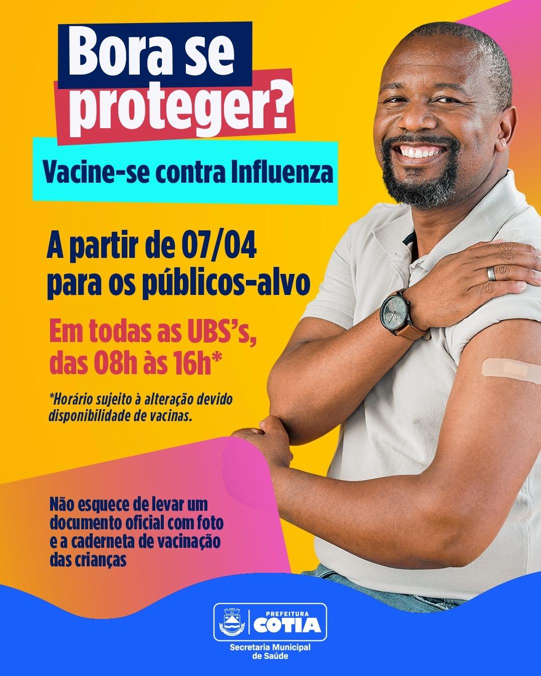 Segunda, dia 7, Cotia começa a vacinação contra a gripe para o público-alvo da campanha