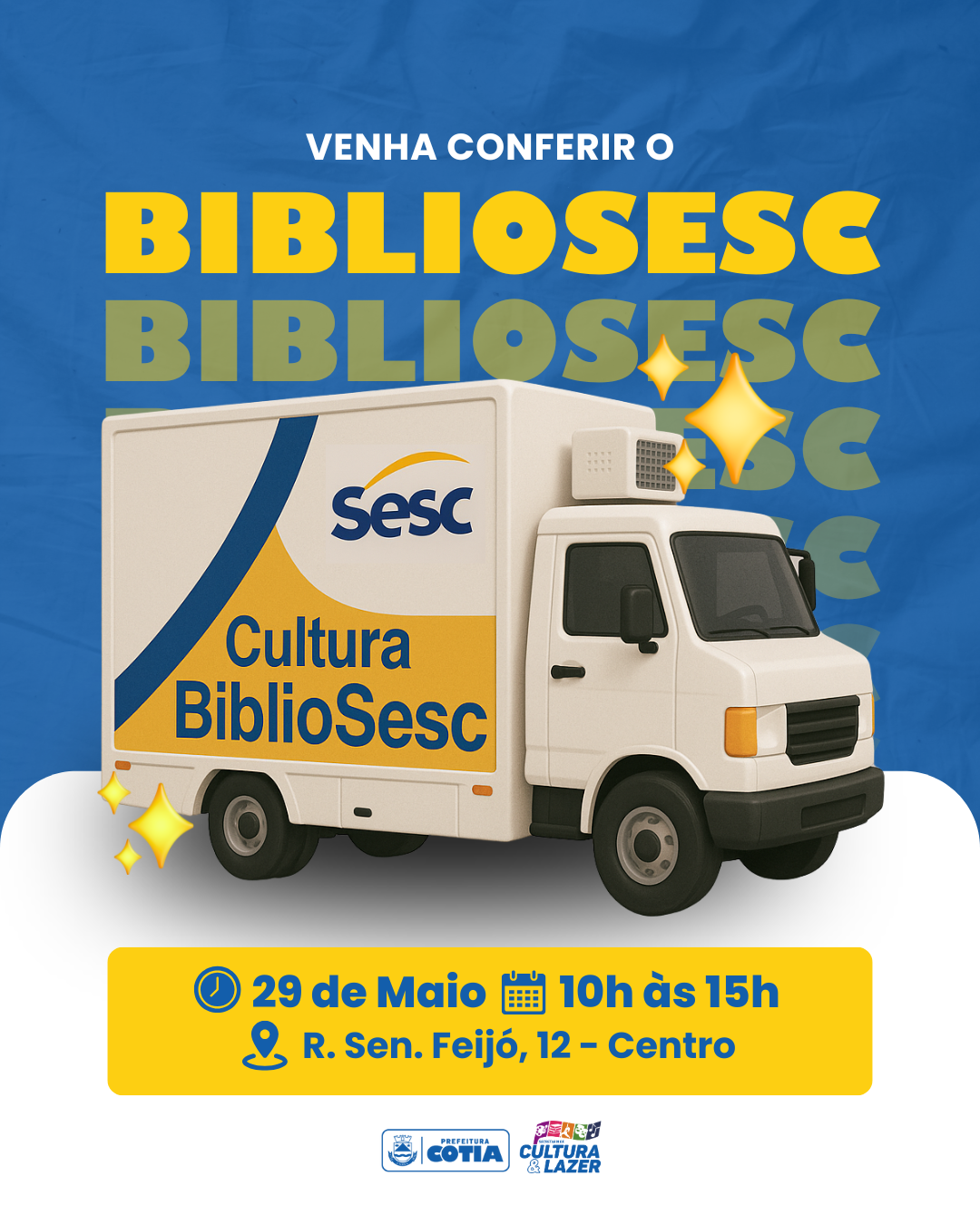 Dia 29 de maio, Cotia recebe a biblioteca itinerante do projeto BiblioSesc