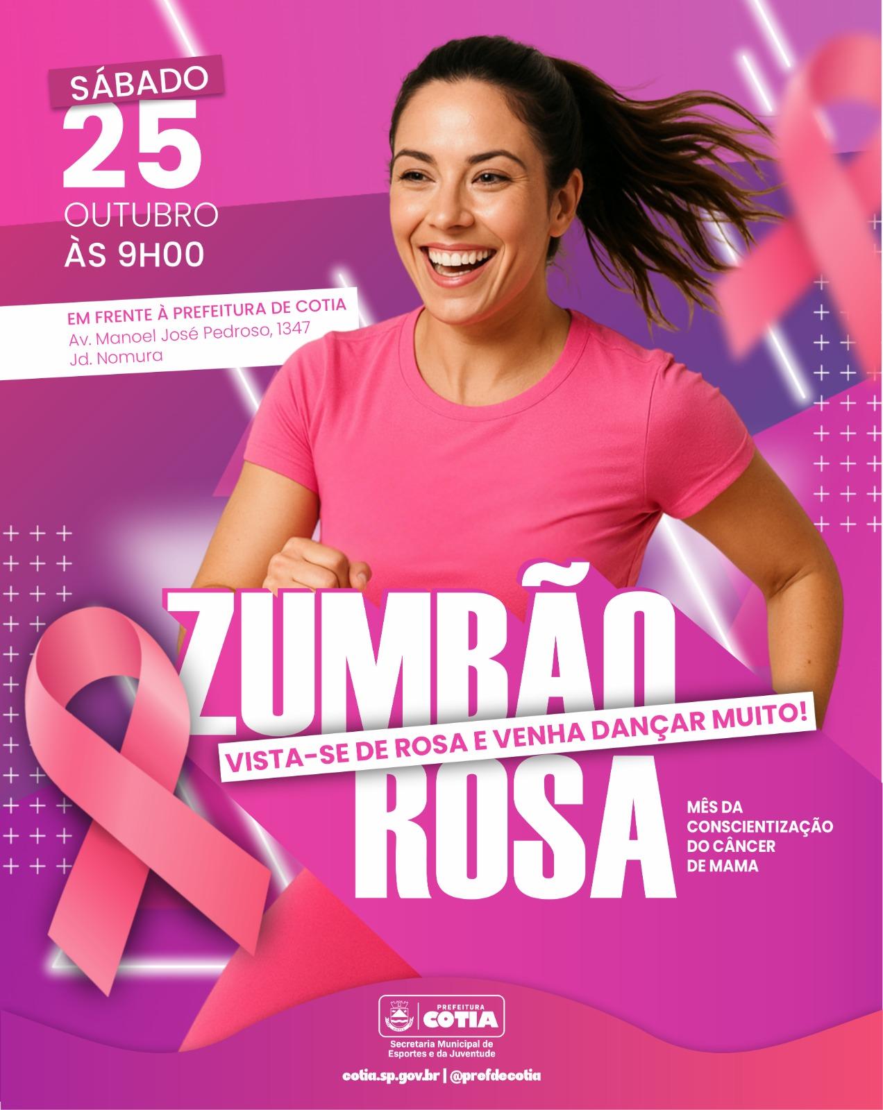 Cotia terá ‘Zumbão Rosa’ no sábado, 25/10, às 9h, em frente à Prefeitura